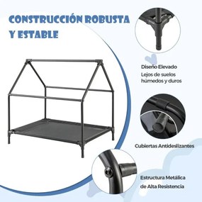 Casota de cães elevada de 91 cm para cães de raça pequena com janelas ventiladas Cobertura interior/exterior amovível Cinzento e Preto