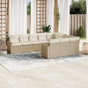 10 pcs conjunto de sofás p/ jardim com almofadões vime PE bege