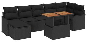 Conjunto de Sofá para Jardim com 8 Peças e Almofadas Pretas de Rattan