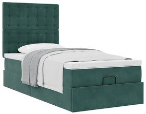 Estrutura de cama otomana colchões 90x200cm veludo verde escuro