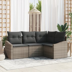 Conjunto de Jantar para Jardim de 4 Peças com Almofadas Cinza Rattan d