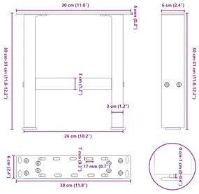 Pés para mesa de centro , brancos, 2 peças, 30x(30-31) cm, aço