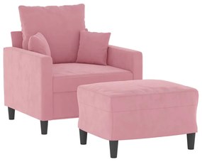 Poltrona com apoio de pés 60 cm veludo rosa