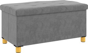 HOMCOM Banco de Armazenamento Dobrável Capacidade de 67 L Estofado em Veludo Carga 120 kg 76x38x38 cm Cinza | Aosom Portugal