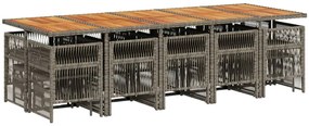 15 pcs conjunto jantar p/ jardim c/ almofadões vime PE cinzento
