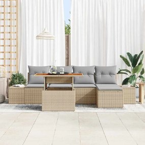 Conjunto de Jantar de Jardim de 6 Peças com Almofadas Bege em Rattan S