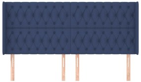 Cabeceira de cama c/ abas tecido 203x16x118/128 cm azul