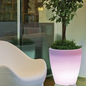 VASO REDONDO VIOLETA 55 CM COM LUZ LED RGB SOLAR + BATERIA RECARREGÁVEL HOTEL, CASA, JARDIM, RESTAURANTE, BAR