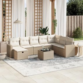 vidaXL 9 pcs conjunto de sofás p/ jardim com almofadões vime PE bege