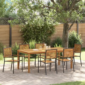 Conjunto de Jantar vidaXL 7 Peças Preto Poly Rattan Acácia