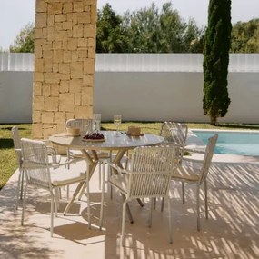 Conjunto De Mesa Redonda Valerie, 125 Cm De Diâmetro, E 6 Cadeiras De Jardim De Alumínio Alberta Com Braços. Castanho Moka & Cinza Claro - Sklum