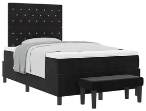 Cama Box Spring com Colchão e Banco Preto 120x200 cm Veludo