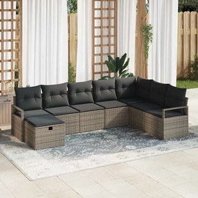 Conjunto de Sofá de Jardim de 8 Peças com Almofadas Cinza Poli Rattan