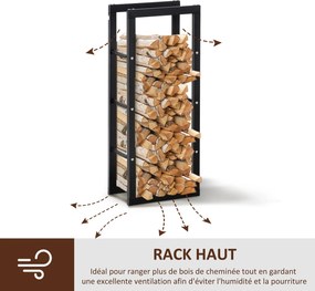 Prateleira para lenha de lareira 40 L x 25 l x 100 A cm, para uso interior e exterior, carga máxima de 100 kg, metal preto
