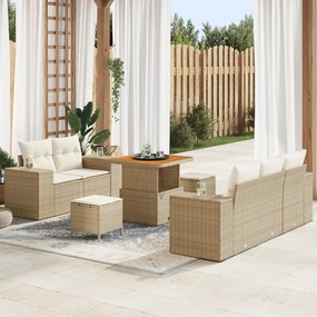 Conjunto de Sofá de Jardim vidaXL de 8 Peças com Almofadas Bege Rattan