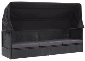 vidaXL Sofá-cama de exterior com toldo vime PE preto
