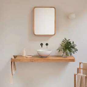 Conjunto De Móvel De Casa De Banho 130x45 Cm Suspenso Em Madeira De Teca Neill Madeira De Teca & Cerâmica Branca Redonda Ø30 Cm - Sklum
