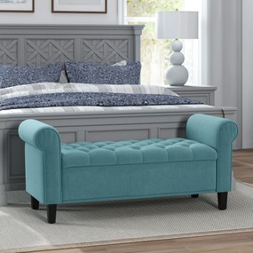 Banco de arrumação para colocar ao pé da cama com braços, tecido de veludo estofado e capitonado, 126 x 48,5 x 57 cm, verde