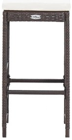 7 pcs conjunto bar para jardim c/ almofadões vime PE castanho