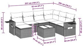 8 pcs conj. sofás jardim c/ almofadões vime PE cinzento-claro