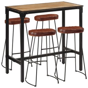 vidaXL 5 pcs conj. de bar madeira de mangueira áspera maciça e metal