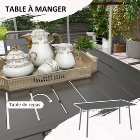 Conjunto de jardim para refeições, composto por 7 peças, com 1 mesa e 6 cadeiras empilháveis em aço cinzento escuro