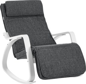 Cadeira de baloiço com apoio para os pés regulável em 5 direcções Cinzento escuro + branco