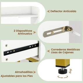 Toucador com espelho retangular com banco 80 x 50 x 138 cm, estação de carregamento, prateleiras abertas e compartimento oculto branco