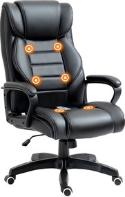 Cadeira de escritório com função de massagem, ergonómica de grande conforto, altura ajustável, encosto reclinável, revestimento sintético preto