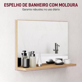 Espelho de Casa de Banho de Parede com Prateleira Aberta Estilo Moderno para Hall de Entrada e Corredor 60x12x40 cm Madeira Natural