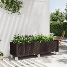 vidaXL Vaso/floreira de jardim com rodas 160x50x54 cm PP castanho