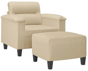 Poltrona com apoio de pés 60 cm tecido de microfibra cor creme