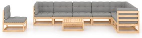 9 pcs conjunto lounge de jardim c/ almofadões pinho maciço