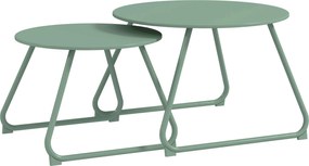 Outsunny Conjunto de 2 Mesas de Apoio Redondas Empilháveis para Jardim em Metal Epóxi Mesa de Centro Estável para Exterior Verde | Aosom Portugal