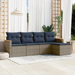 vidaXL 5 pcs conjunto sofás p/ jardim c/ almofadões vime PE cinzento