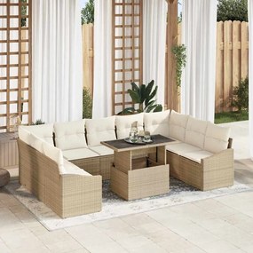 vidaXL Conjunto de Sofá de Jardim de 10 Peças com Almofadas Bege em Rattan Sintético