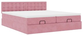 Estrutura de cama otomana com colchões 180x200 cm veludo rosa