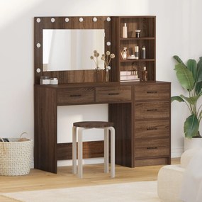 Conjunto de Mesa de Maquilhagem 2 Peças com LED Madeira de Carvalho Pr