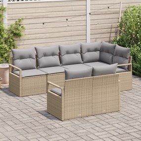 Conjunto de Sofá Jardim vidaXL de 7 Peças com Almofadas Bege Poliratan