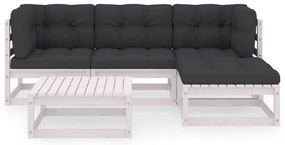 5 pcs conjunto lounge de jardim c/ almofadões pinho maciço