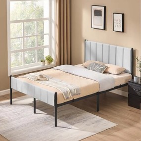 Estrutura de cama de casal 207 x 141,5 x 104 cm (COLHÃO NÃO INCLUIDO) com base em aço cinzento