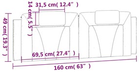 Almofadão de cabeceira 160 cm couro artificial cinzento