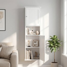 Armário de Parede para Casa de Banho, 40 x 20 x 120 cm, Prateleiras Ajustáveis, Branco
