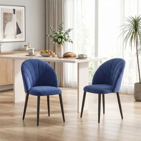 Conjunto de 2 cadeiras de sala de jantar, cadeiras de cozinha estofadas sem braços, pés em aço, 52x55x79 cm, azul