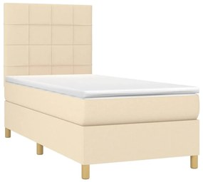 Cama box spring c/ colchão e LED 90x190 cm tecido cor creme