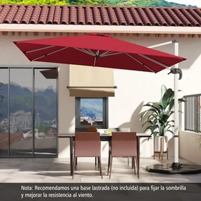 Guarda-sol de alumínio de 3 m quadrado com rotação de 360° e inclinação ajustável à prova de vento para jardim, piscina e terraço Vermelho