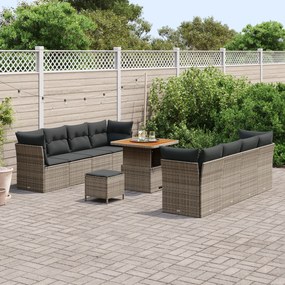 Conjunto de Sofa de Jardim vidaXL com 11 Peças com Almofadas Cinzento