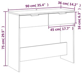 Mesa consola 90x36x75 cm derivados de madeira carvalho fumado