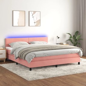 Cama box spring c/ colchão/LED 160x200 cm veludo rosa