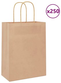 vidaXL Sacos de papel 250 unid com alças castanho 21x11x28 cm
